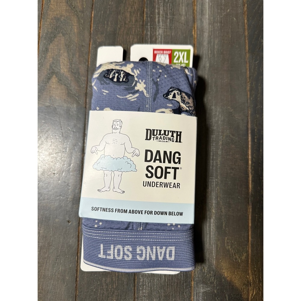 Duluth Trading Co Dang Soft Boxer Briefs‎ Mens 2XL Blue Badger Print Underwear